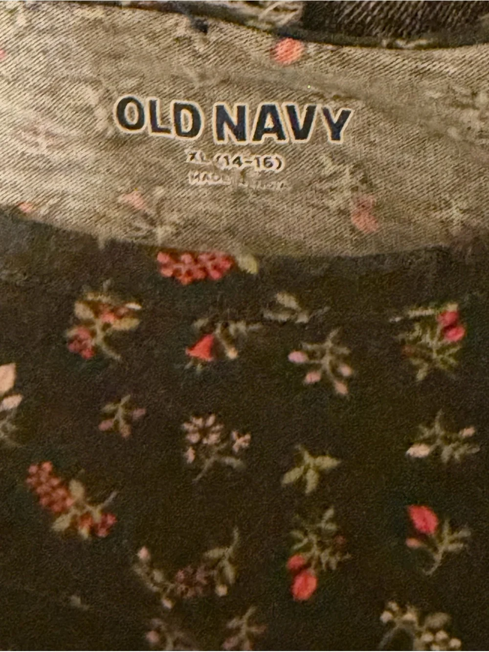 Old Navy Forest Green Floral Long-Sleeve Dress